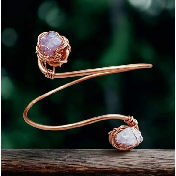 Copper & Crystal Arm Cuff, Aura Amethyst, Upcycled Arm Band, One Size - Picture 1 of 6